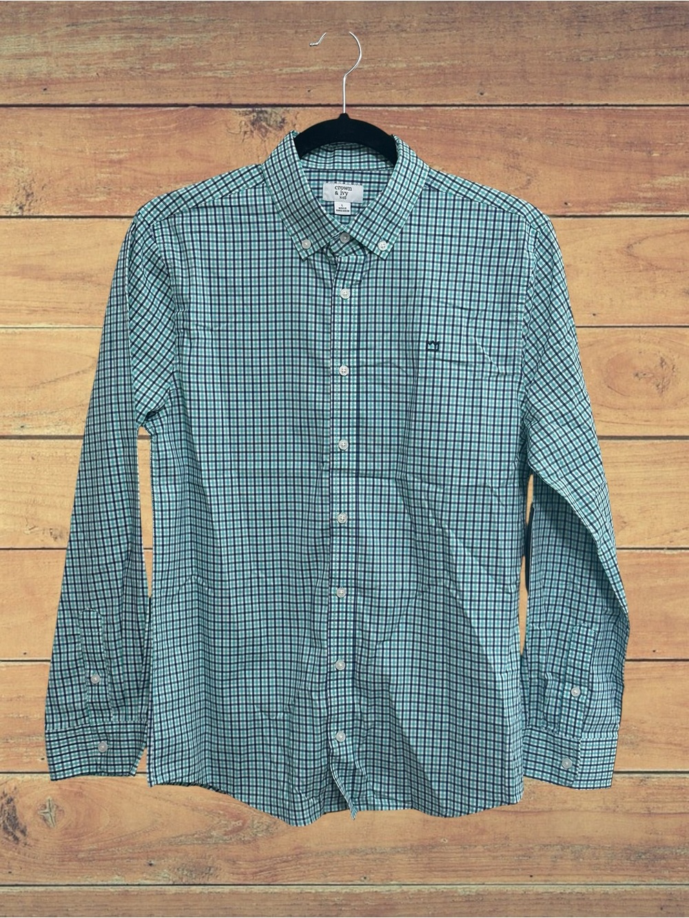 crown & ivy. Teal and White Plaid Button-Down Shirt
